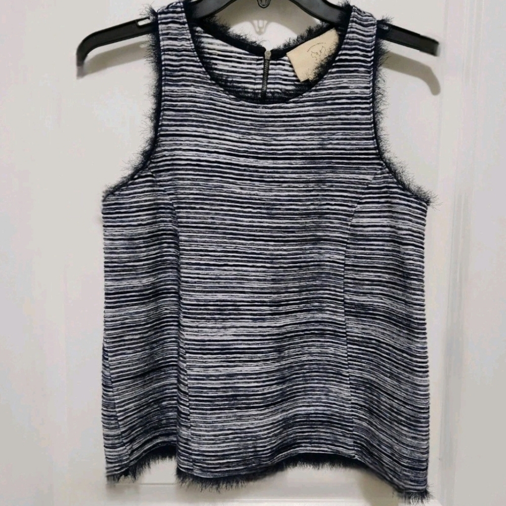 Anthropologie Vanessa Virginia Indira Textured Eyelash Fringe Tank Top XS Blue